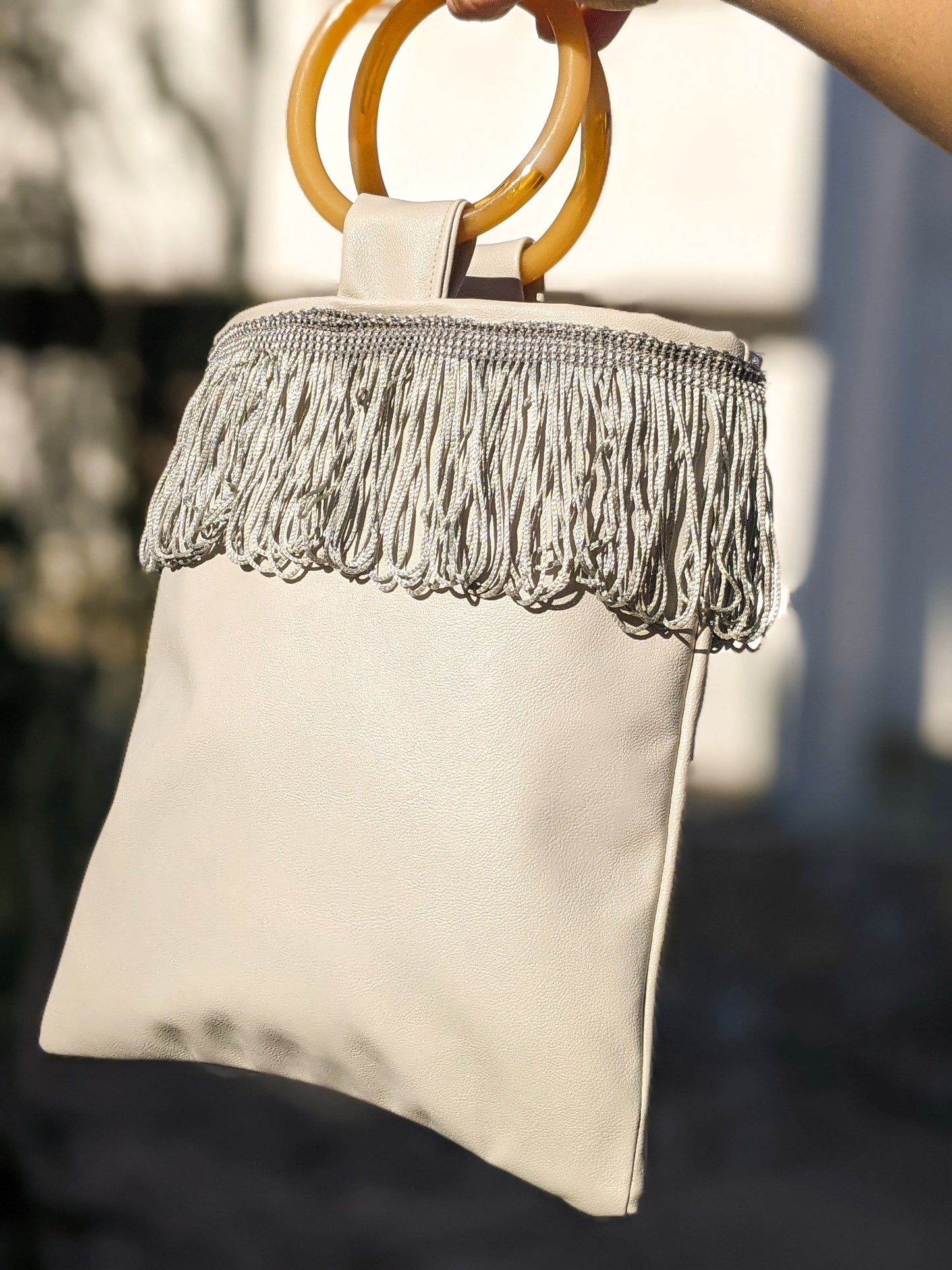Light grey mini faux leather bag