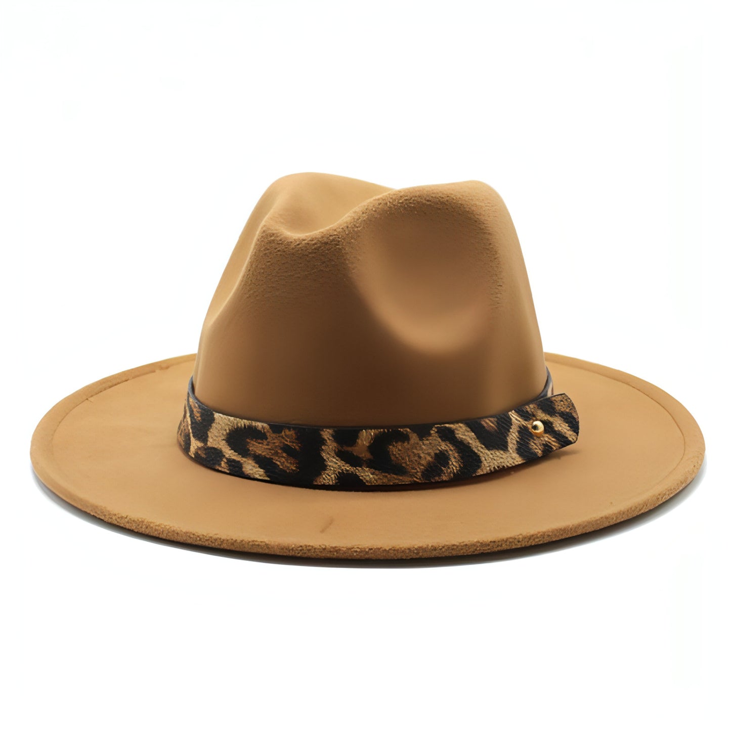 Sombrero de copa de lana con ala ancha y estampado de leopardo para hombre