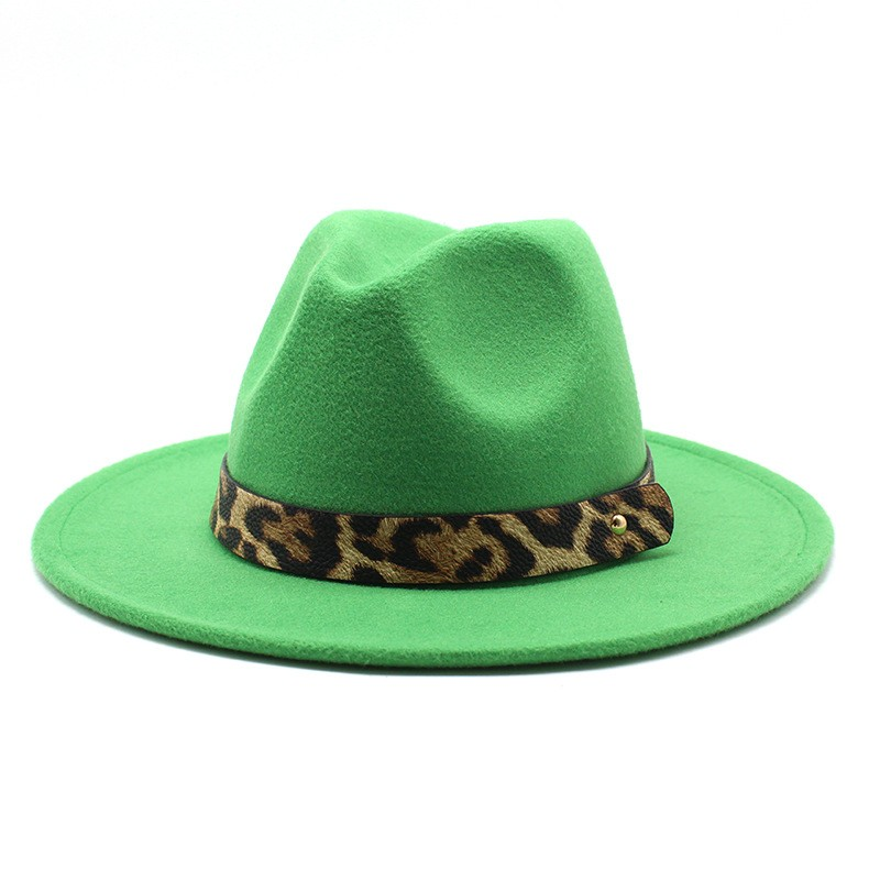 Sombrero de copa de lana con ala ancha y estampado de leopardo para hombre