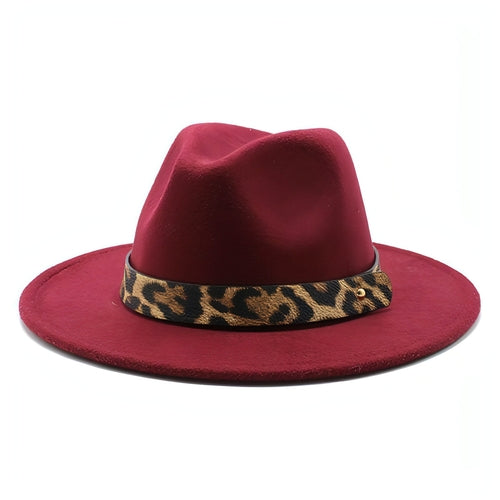 Sombrero de copa de lana con ala ancha y estampado de leopardo para hombre
