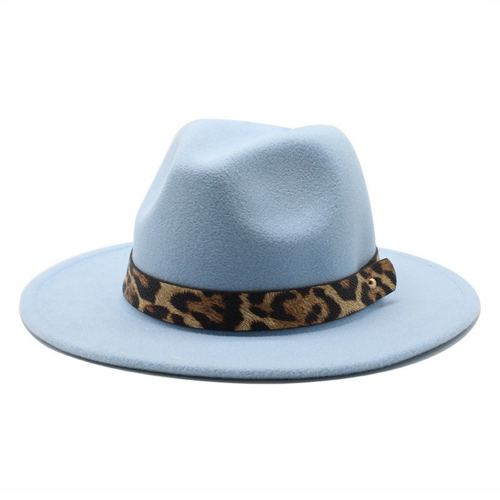 Sombrero de copa de lana con ala ancha y estampado de leopardo para hombre
