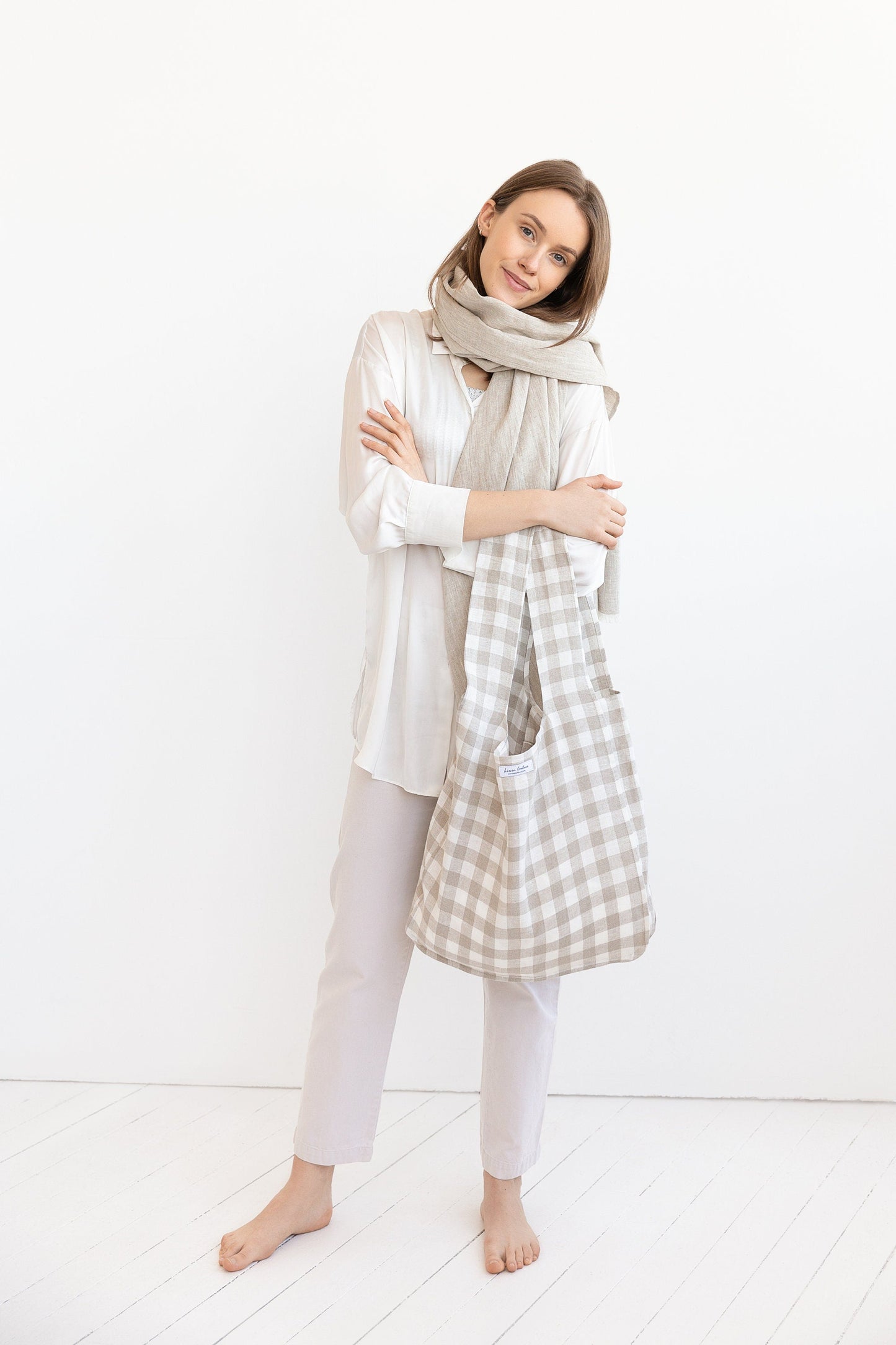 Greyish Mint linen tote bag with inside pocket