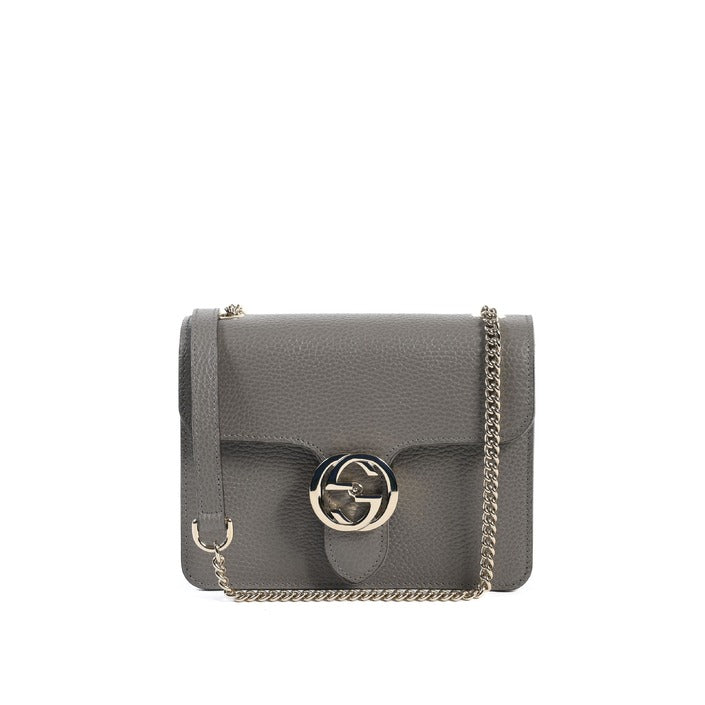 Gucci - Gucci Borsa in Pelle con Catena e Logo Intrecciato Grigio