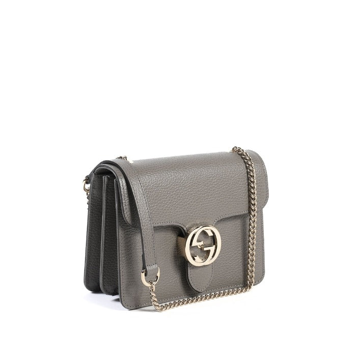 Gucci - Gucci Borsa in Pelle con Catena e Logo Intrecciato Grigio