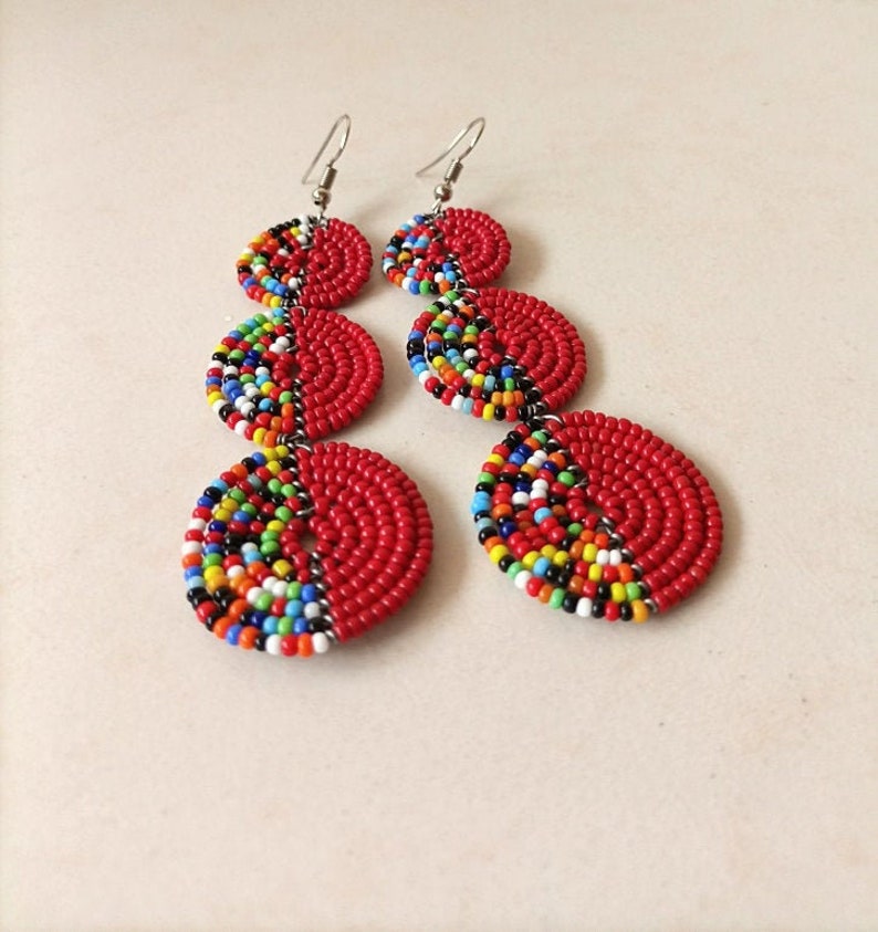 African Maasai beaded Earrings, Kenyan Maasai Earrings, African Tribal