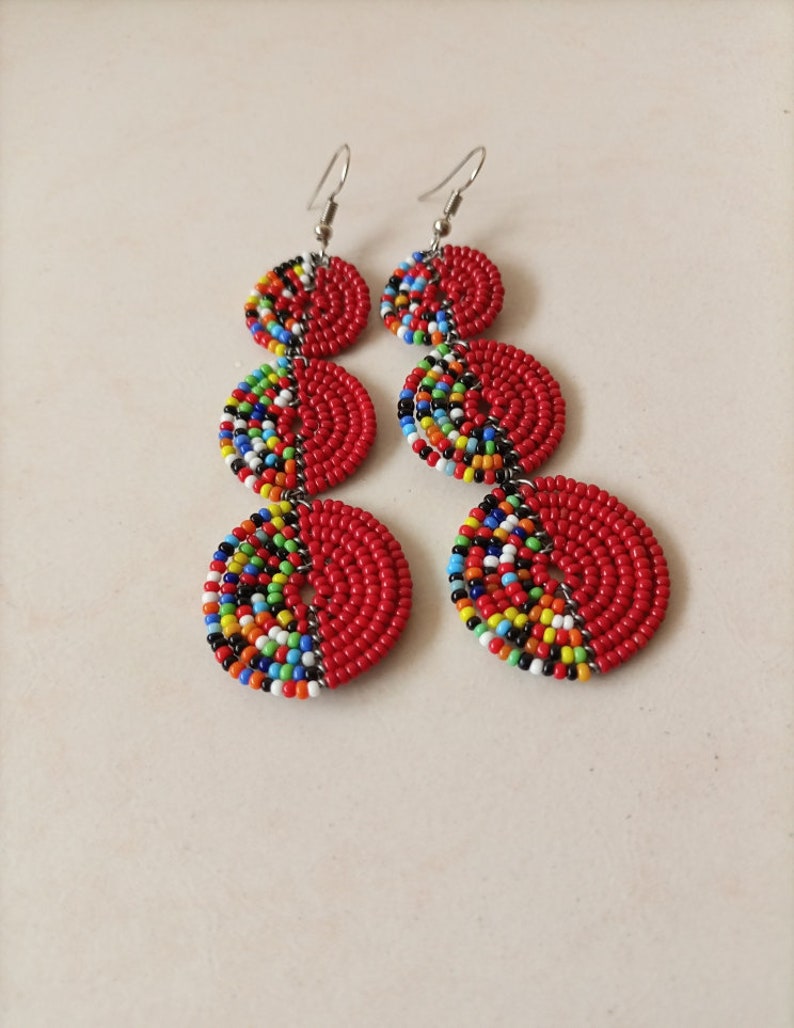 African Maasai beaded Earrings, Kenyan Maasai Earrings, African Tribal