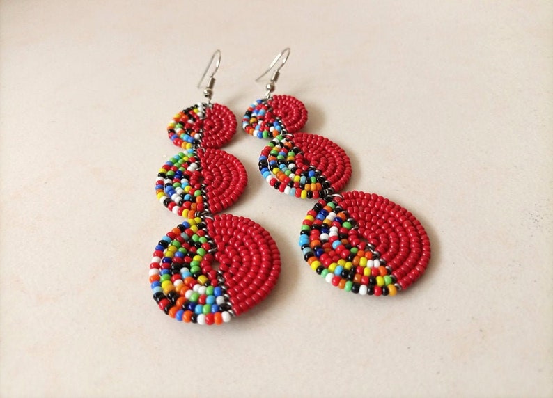 African Maasai beaded Earrings, Kenyan Maasai Earrings, African Tribal