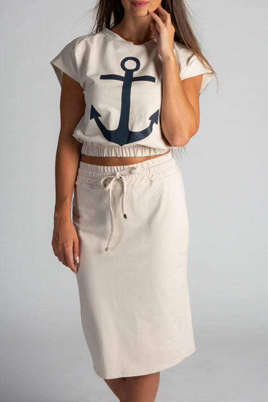 Conjunto de moda de camiseta corta con estampado de ancla Dari, beige