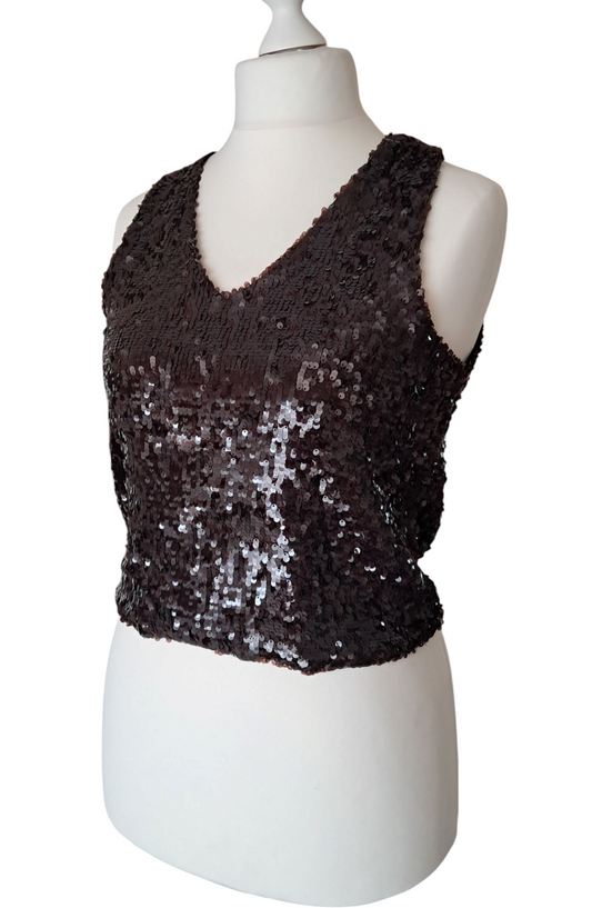 Souvenir Canotta Crop-top Paillettes Color Cioccolato