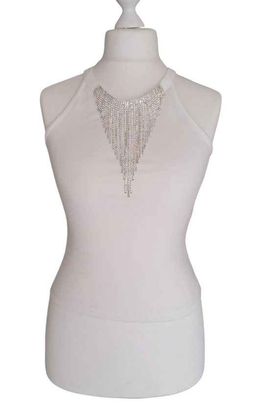 J'Aime Sottogiacca Top Canotta Bianco Con Applicazioni Gioiello