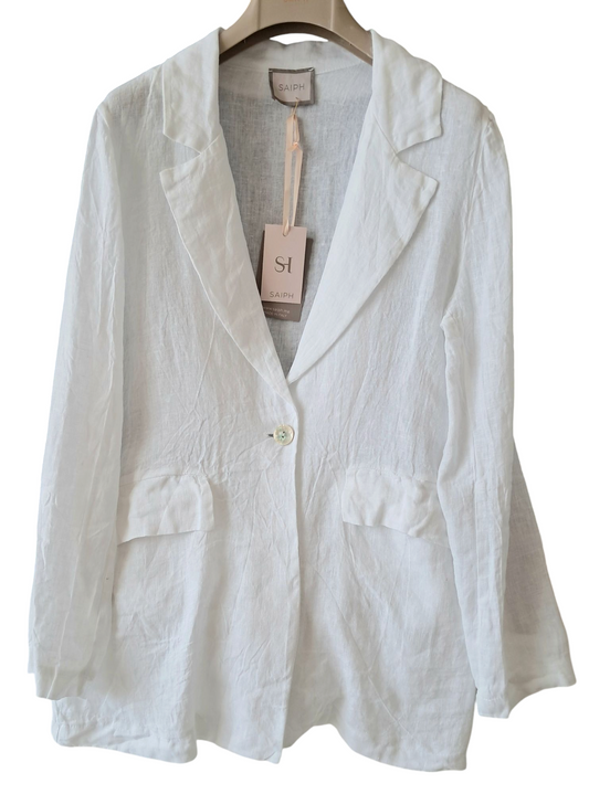 Saiph Giacca Donna 100% lino Bianco Blu