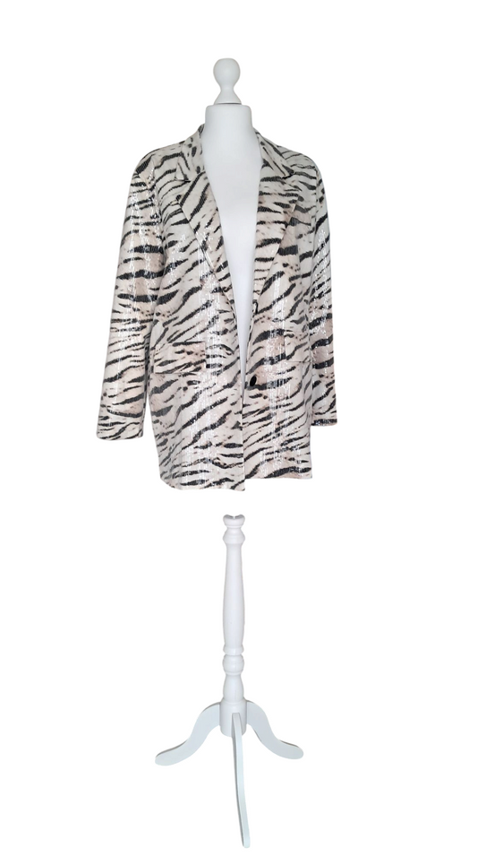 Giacca Donna Paillettes Oversize 100% Cotone Monopetto Tigrato Sartoria Artigianale Italiana T U No Label