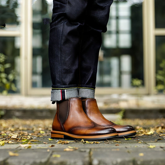 Zapatos de Hombre Botas de Cuero de Manga Alta para Hombre Piel de Vaca Estilo Británico Retro