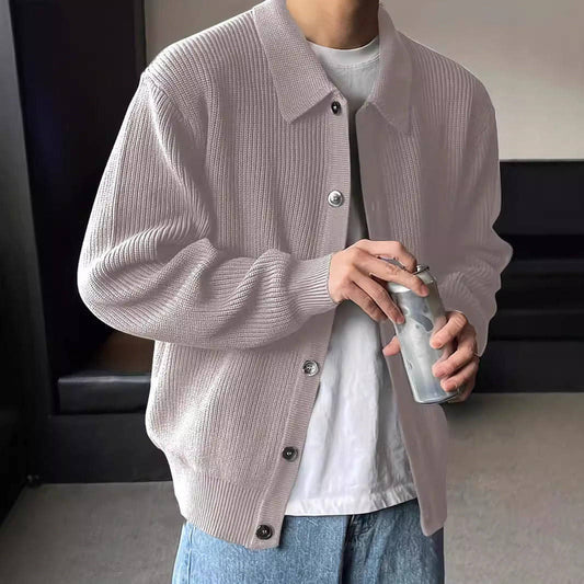 Suéter cárdigan de punto para hombre, sencillo, de color liso y a la moda