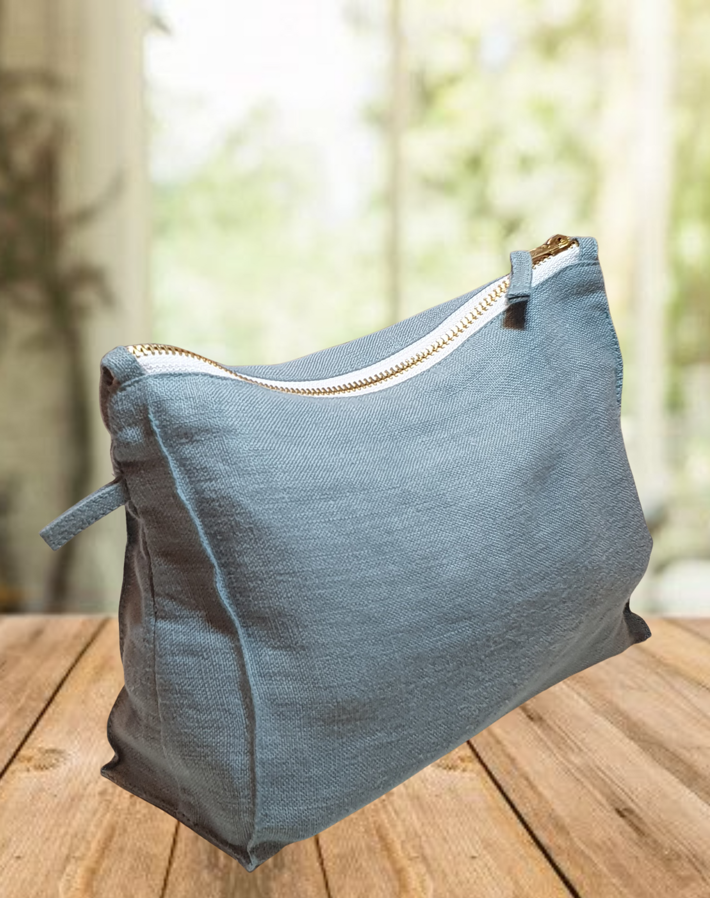 Greyish Mint linen makeup bag