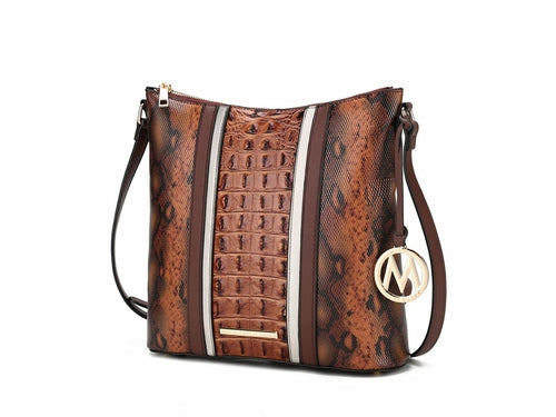 Meline Faux Crocodile and Snake Embossed Vegan Leather Shoulder