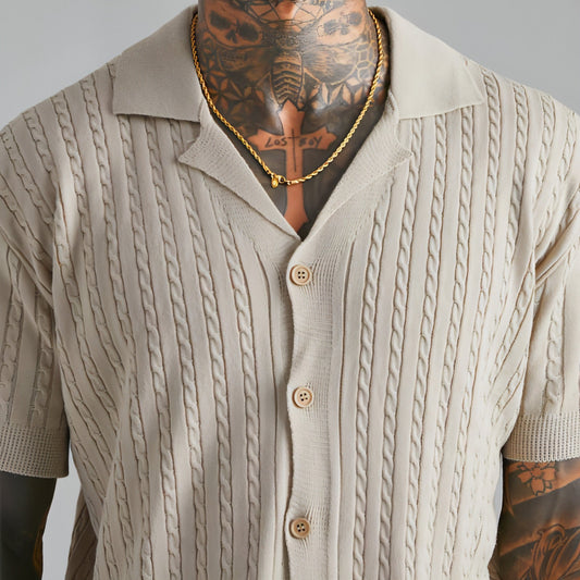 Camiseta de manga corta con botones de punto para hombre