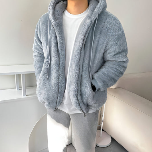 Sudadera con capucha gruesa de lana de cordero para hombre, holgada y combinable