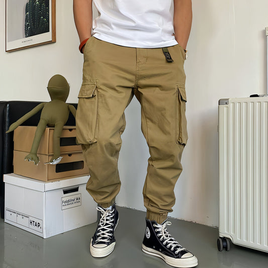 Pantalones casuales de algodón multibolsillos para hombre
