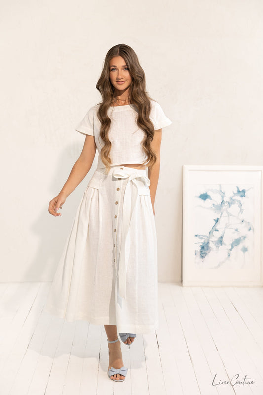 Conjunto de top corto y falda midi de lino Taormina