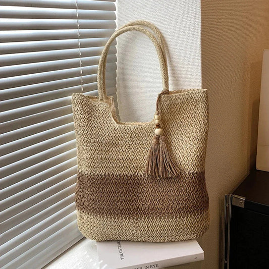 Bolso de hombro de paja para playa de verano