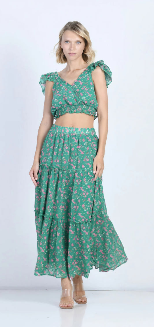 MonAmour Paris Gonna Donna Verde floreale con elastico in vita Tg. L
