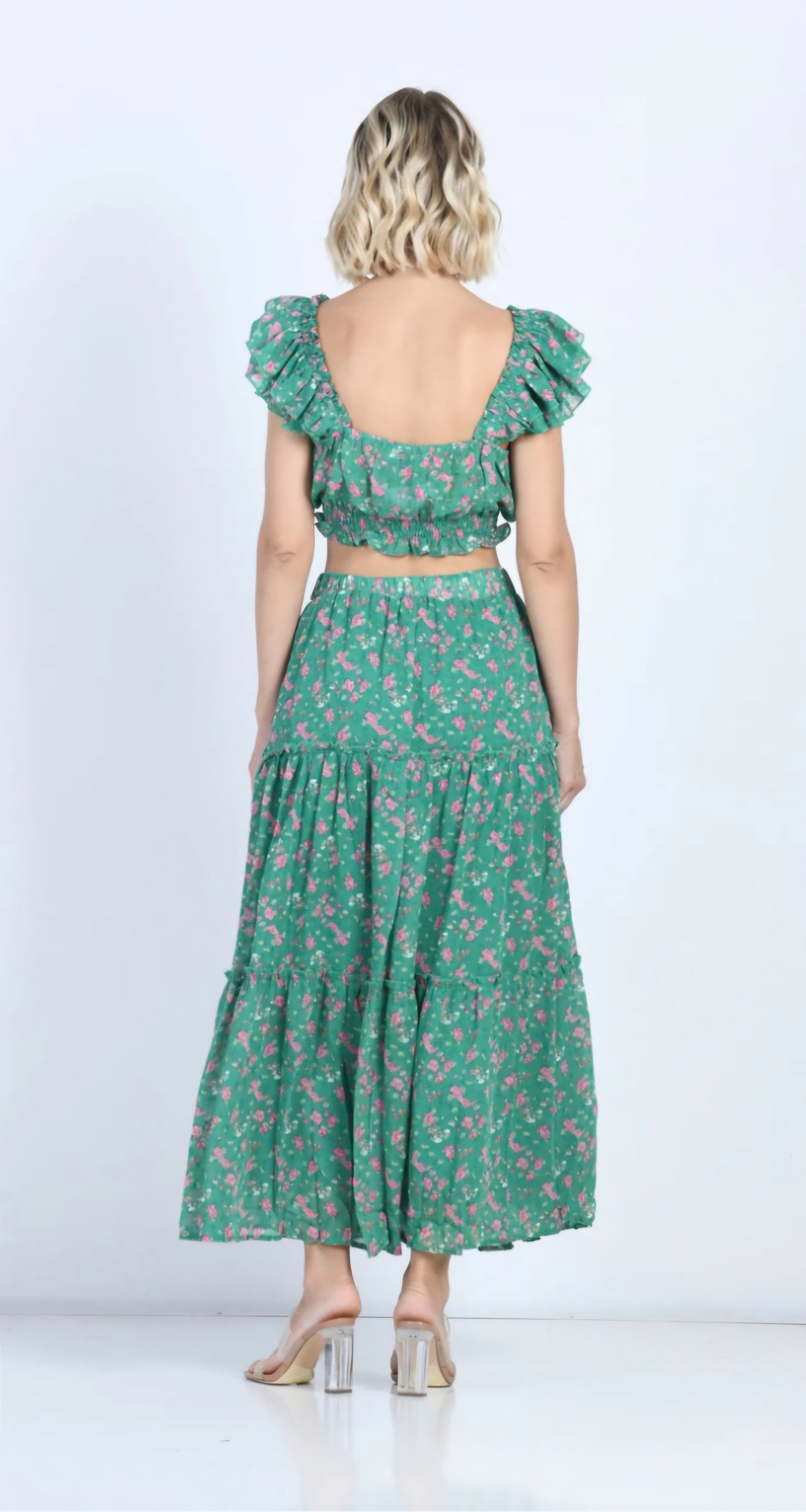 MonAmour Paris Gonna Donna Verde floreale con elastico in vita Tg. L