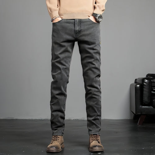 Youth Retro Embroidered Denim Pants Men Jeans