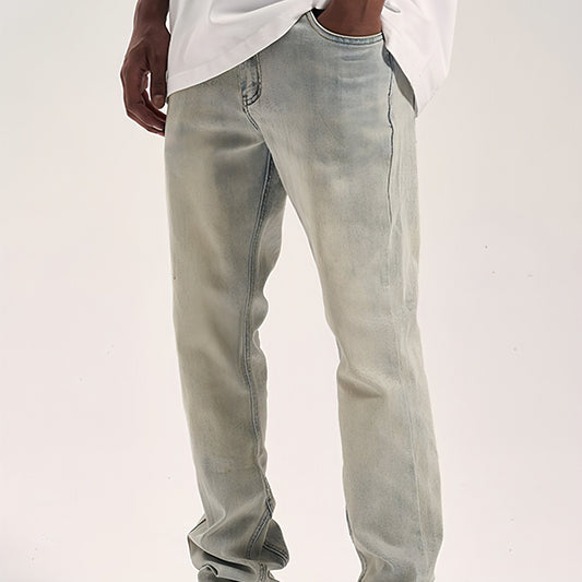 Pantalones casuales para hombre, lavados y desgastados, de High Street, en amarillo barro