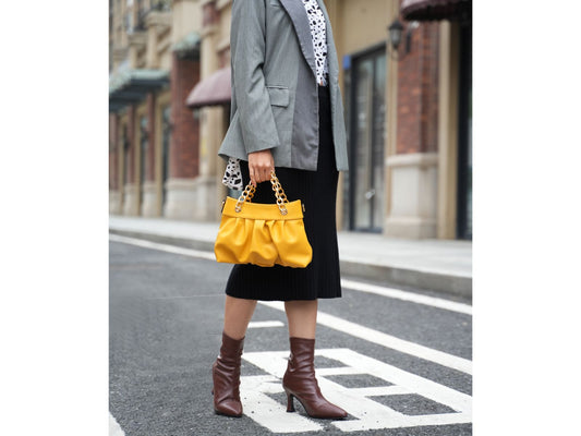 Marvila Minimalist Vegan Leather Chain Ruched Shoulder Bag