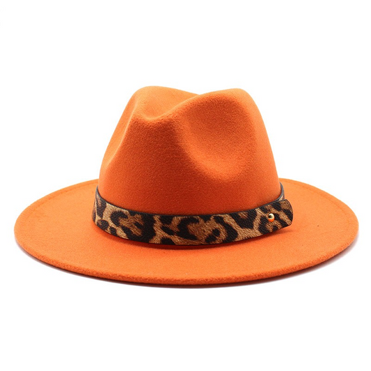 Sombrero de copa de lana con ala ancha y estampado de leopardo para hombre
