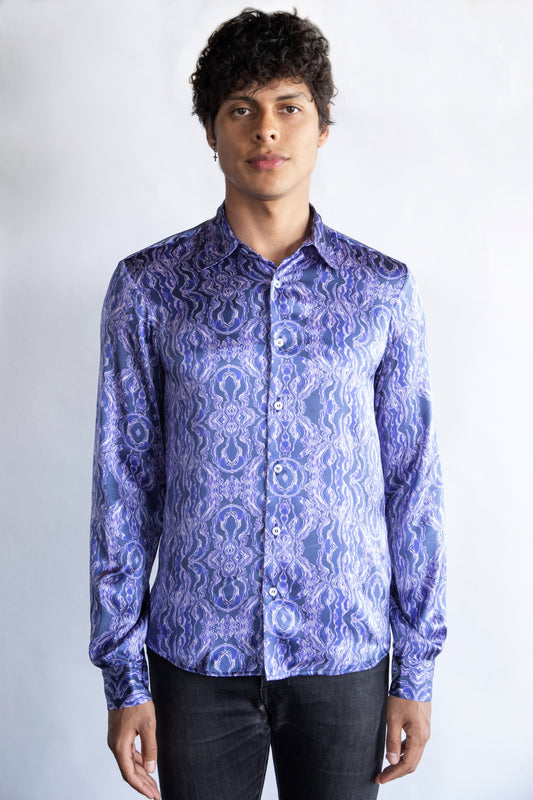 CAMISA 100% SEDA MORADA HIPNÓTICA