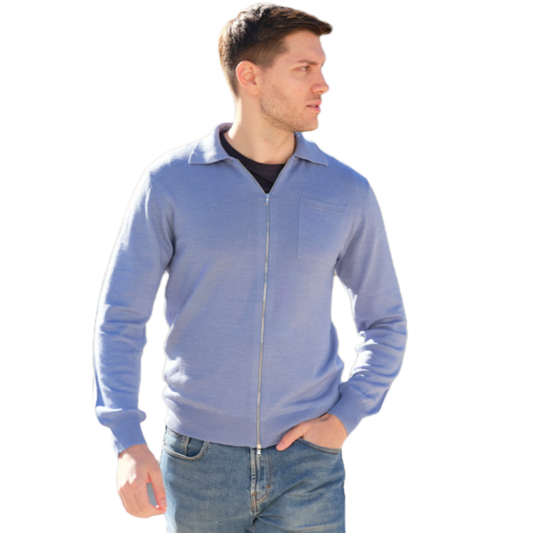 Chaqueta de hombre de mezcla de lana y cachemira con cremallera y seda