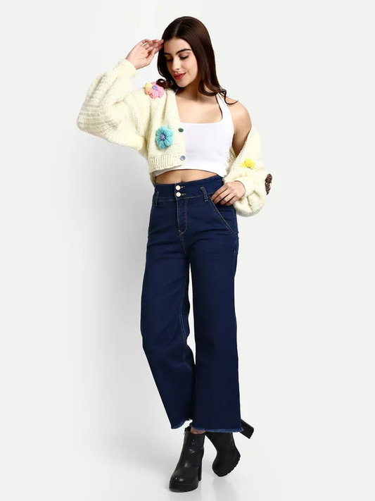 Jersey de lana suave con cuello en V, mangas largas y dobladillo acanalado (talla M)
