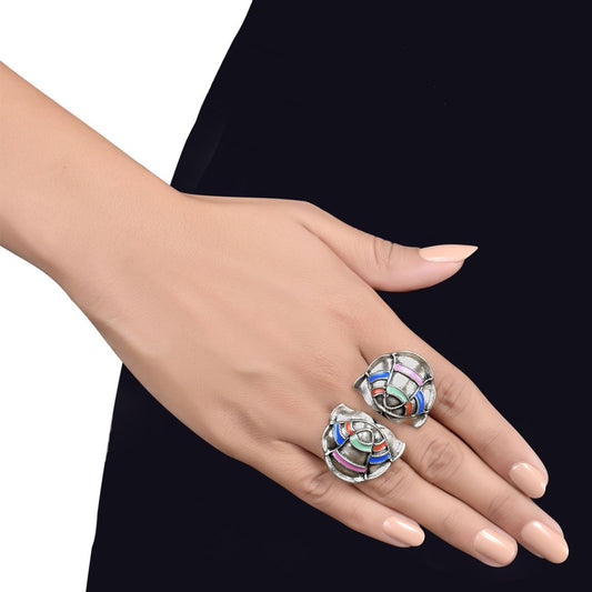 Anillo Chandrika de loto con múltiples esmaltes