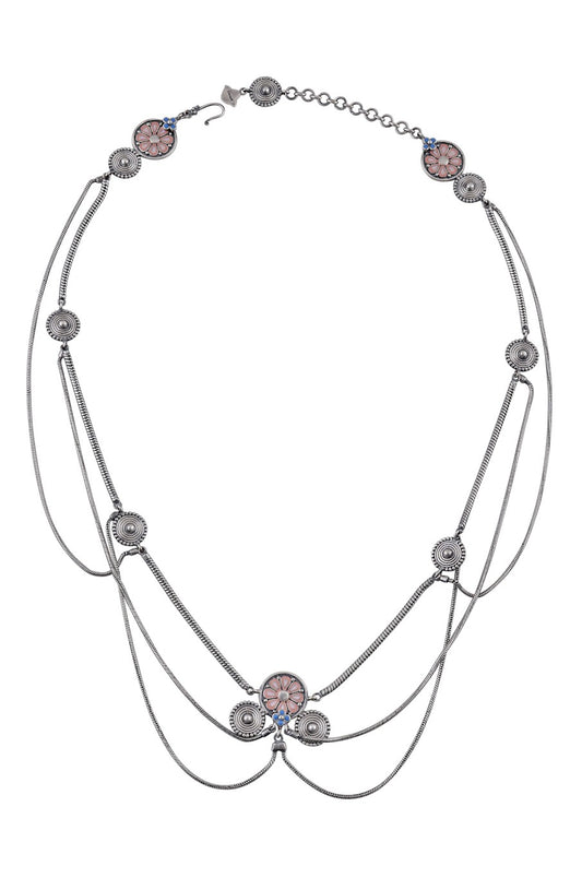 Pink Enamel Coin Head Necklace For Women