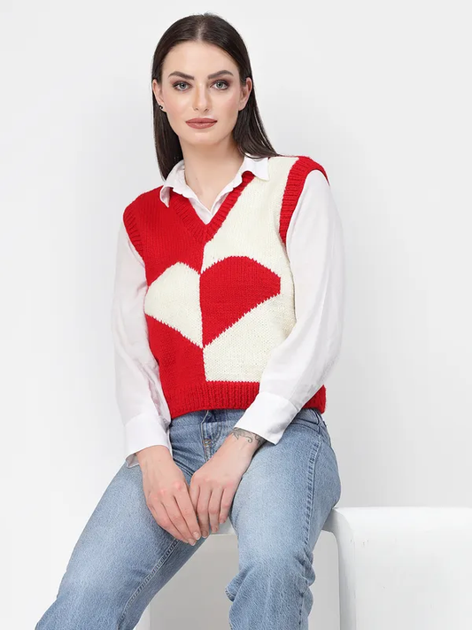 Suéter de cuello en V, sin mangas y dobladillo acanalado (talla S)