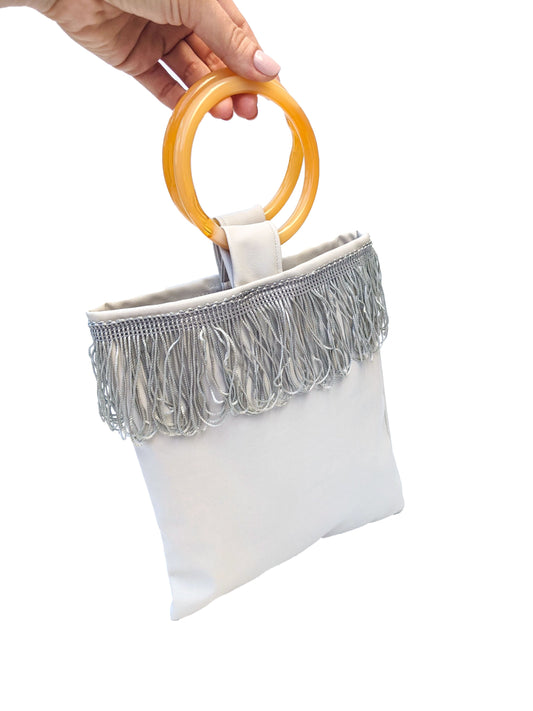 Light grey mini faux leather bag