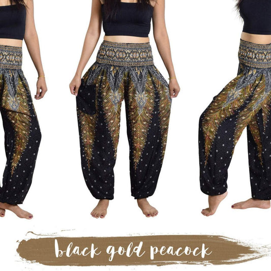 Pantalones de pavo real de cintura alta / Pantalón bohemio de tradición africana