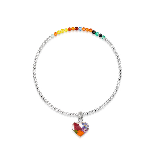 Sterling Silver Elasticated Beaded Bracelet - Mixed Agate Stone &