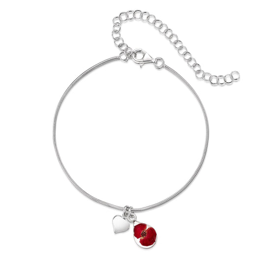 Sterling silver poppy snake chain anklet or bracelet for large wrist,