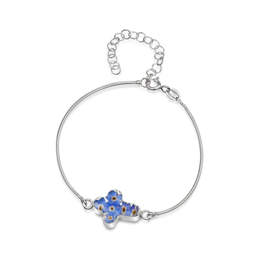 Sterling silver Rhodium plated snake bracelet with flower charm -